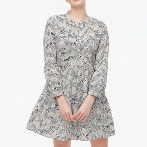 J Crew Womens Zebra Cotton Poplin Tiered Dress Long Sleeve Size Medium Safari‎